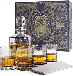 This whiskey decanter set arrives in a gorgeous gift box with an outstanding design. Notably, this cool gift for men will impress anyone instantly! The set consists of exclusive, non-toxic, ultra-clarity glass. Also, it has passed Stringent Quality Standards. Get this set for a premium drinking experience or just the looks!