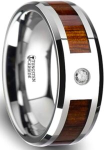 Koa Wood Inlay Single Diamond Ring